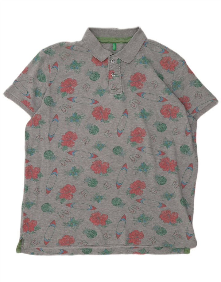Camisa polo masculina Benetton Regular Fit XL cinza floral