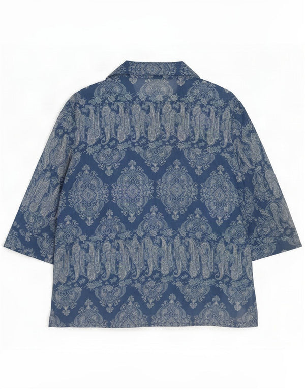 Kathie Lee Blusa feminina manga 3/4 Reino Unido 22/24 3XL azul paisley