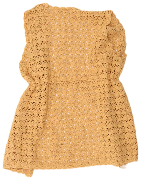 Cardigan de crochê feminino vintage sem mangas UK 16 grande amarelo