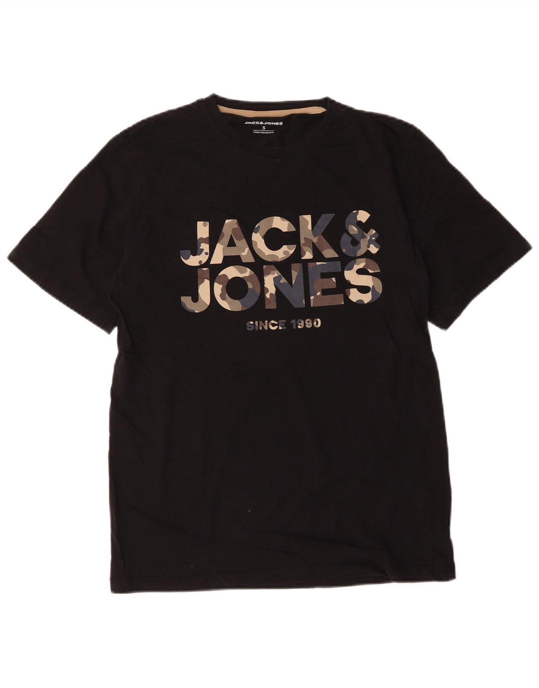 Camiseta gráfica masculina Jack & Jones, top pequeno de algodão preto