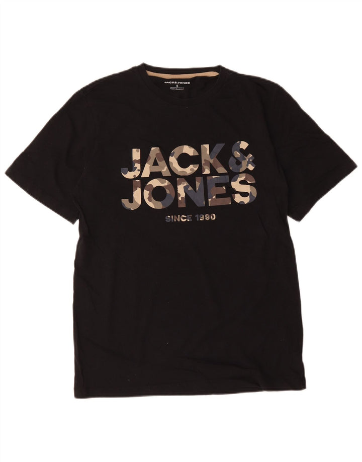 Camiseta gráfica masculina Jack & Jones, top pequeno de algodão preto