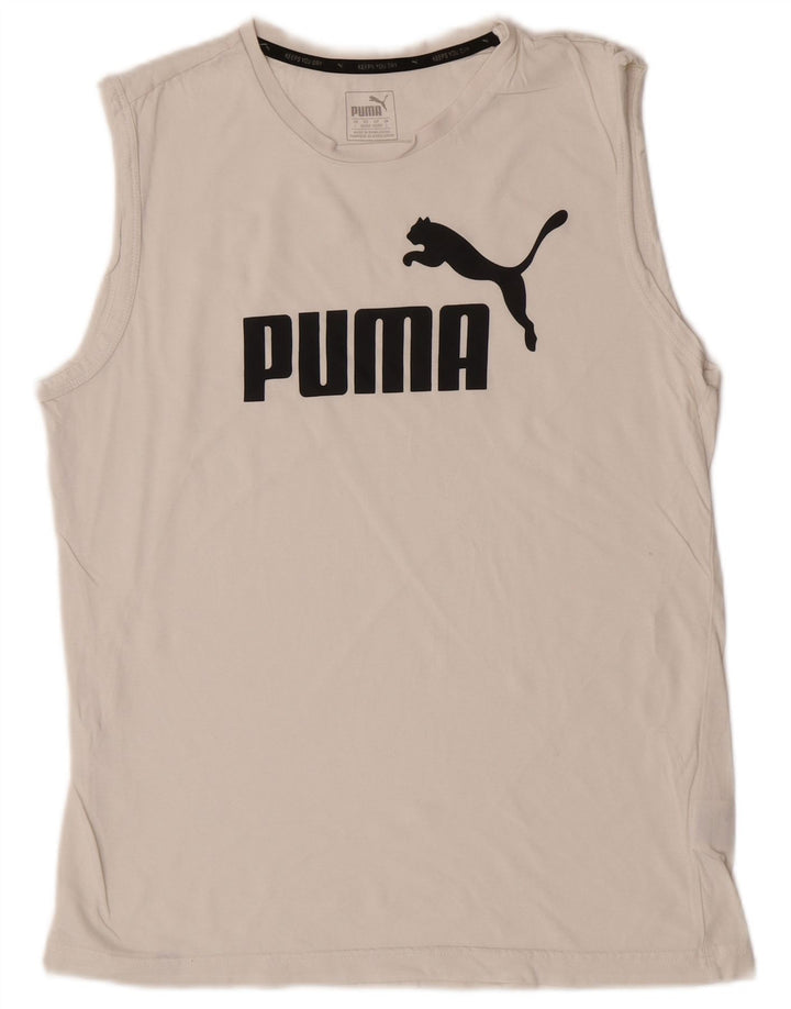 Puma Mens Graphic Vest Top Grande Algodão Branco