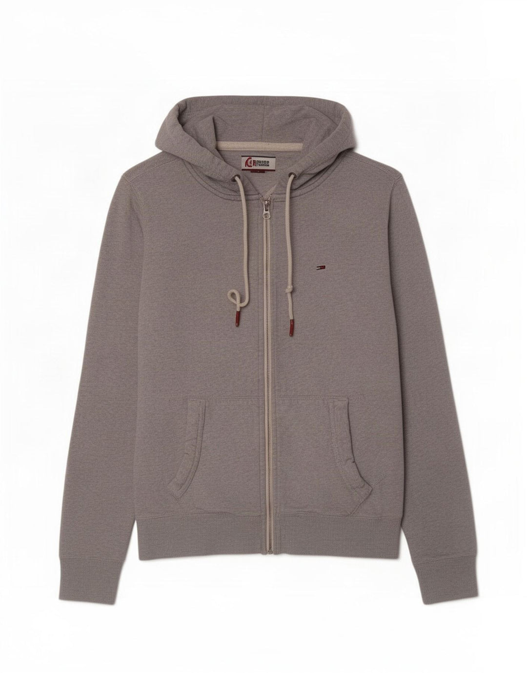 Tommy Hilfiger Suéter masculino com capuz e zíper cinza médio