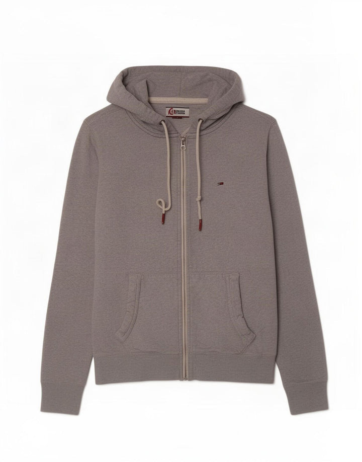 Tommy Hilfiger Suéter masculino com capuz e zíper cinza médio