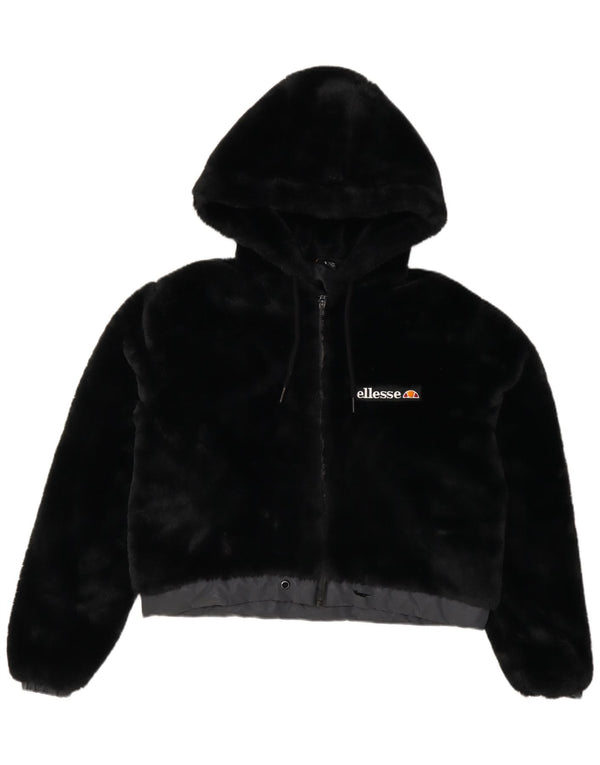 Ellesse Jaqueta bomber feminina com capuz grande e capuz Teddy Bear Reino Unido 8 pequena preta