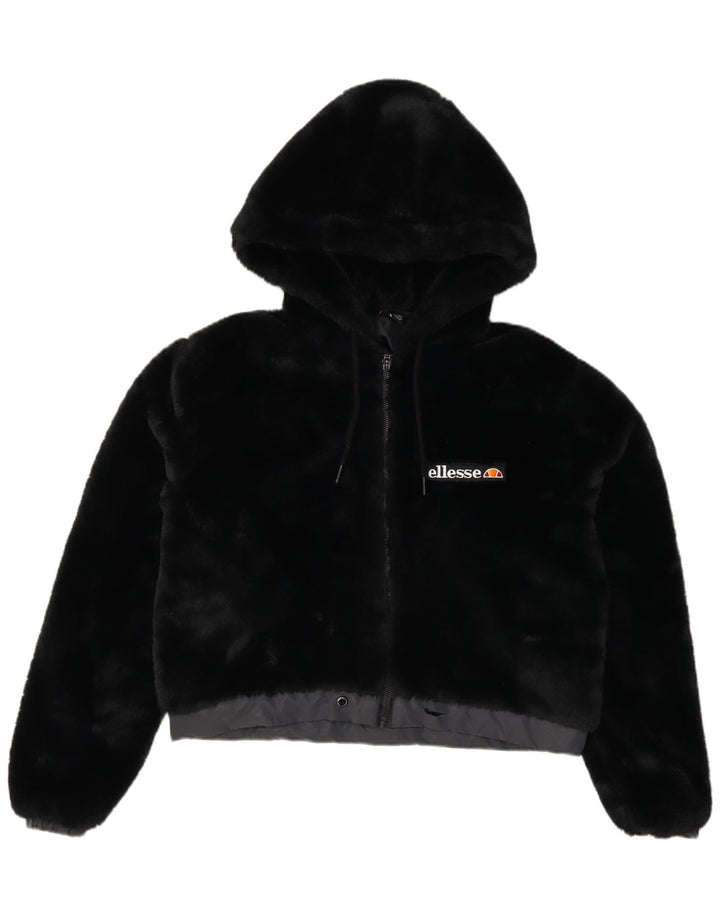Ellesse Jaqueta bomber feminina com capuz grande e capuz Teddy Bear Reino Unido 8 pequena preta