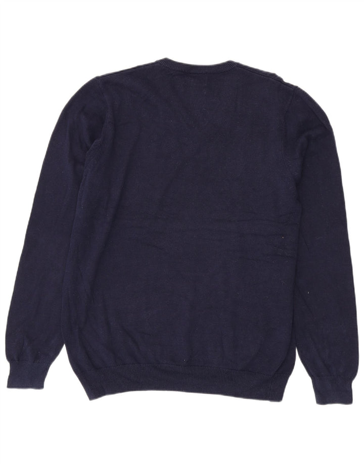 Suéter masculino Marks & Spencer com decote em V grande algodão azul marinho