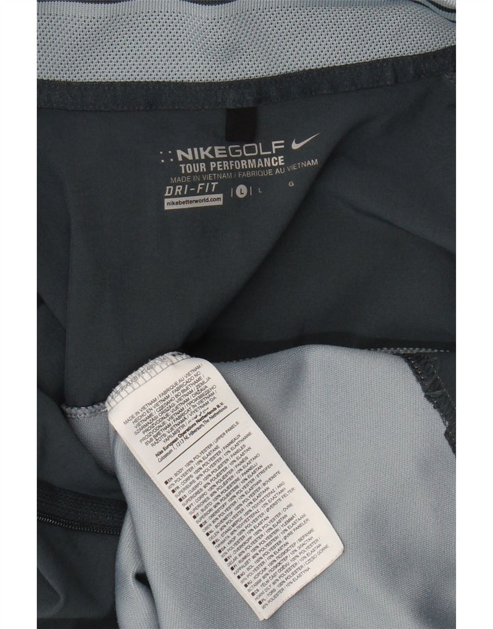 Top masculino Nike Dri Fit com zíper e manga comprida grande bloco colorido azul poliéster