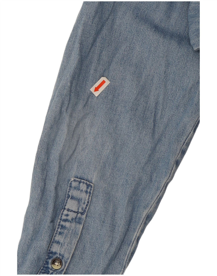Camisa jeans feminina Topshop Reino Unido 12 algodão azul médio