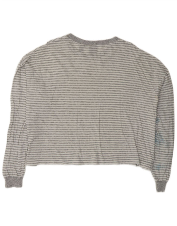 QUIKSILVER Top feminino oversized manga comprida UK 14 listrado cinza médio