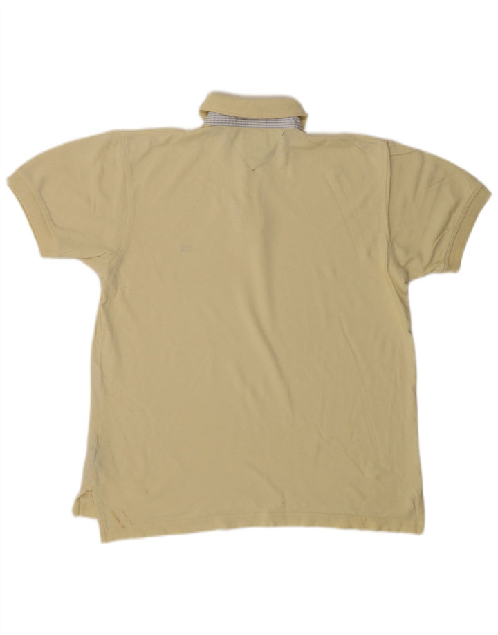 Camisa polo masculina Tommy Hilfiger pequena de algodão amarelo