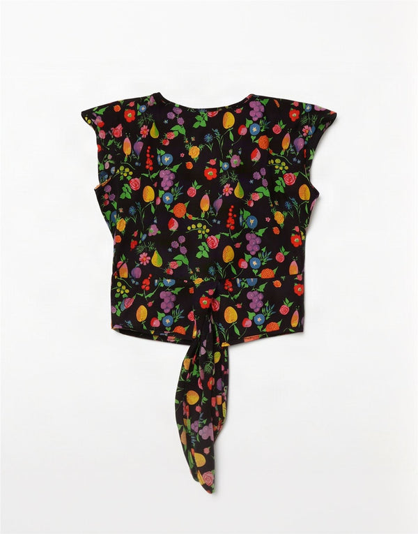 Cardigan feminino vintage cropped top UK 14 médio preto floral