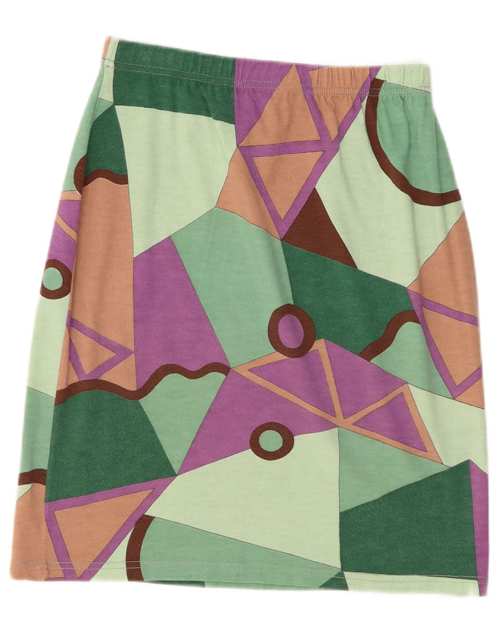 Saia vintage feminina linha A grande W32 acrílico geométrico multicolorido
