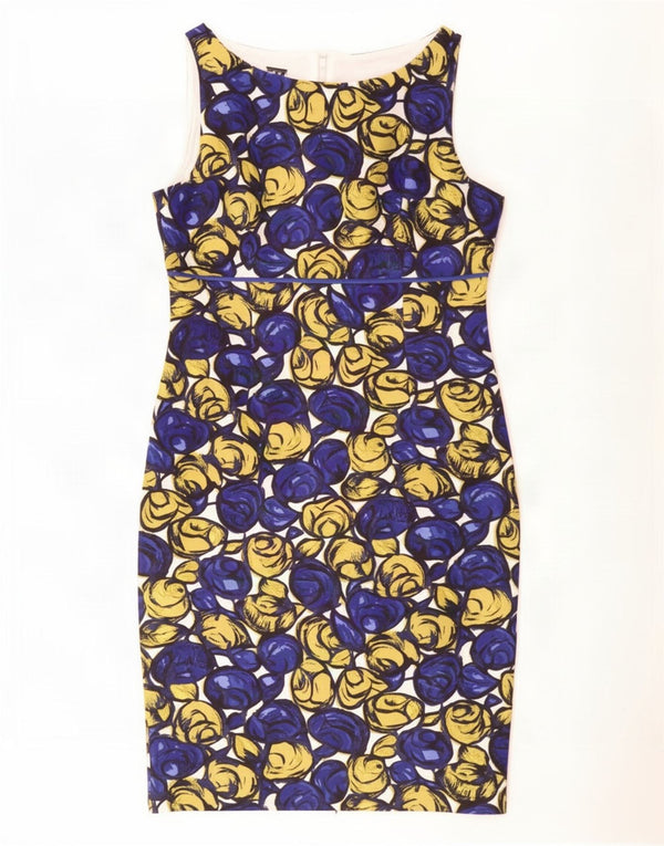 Vestido feminino Hobbs sem mangas com bainha UK 12 seda floral azul médio
