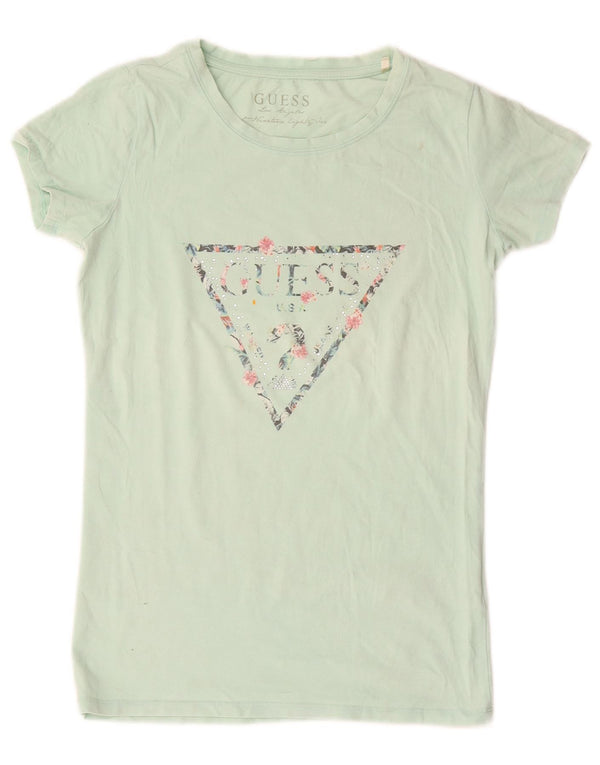 Camiseta feminina Guess com estampa gráfica UK 12 algodão verde médio