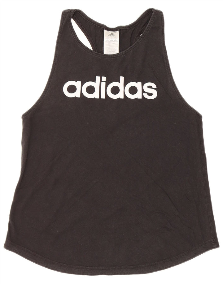 ADIDAS Womens Graphic Vest Top UK 12/14 Médio Algodão Preto