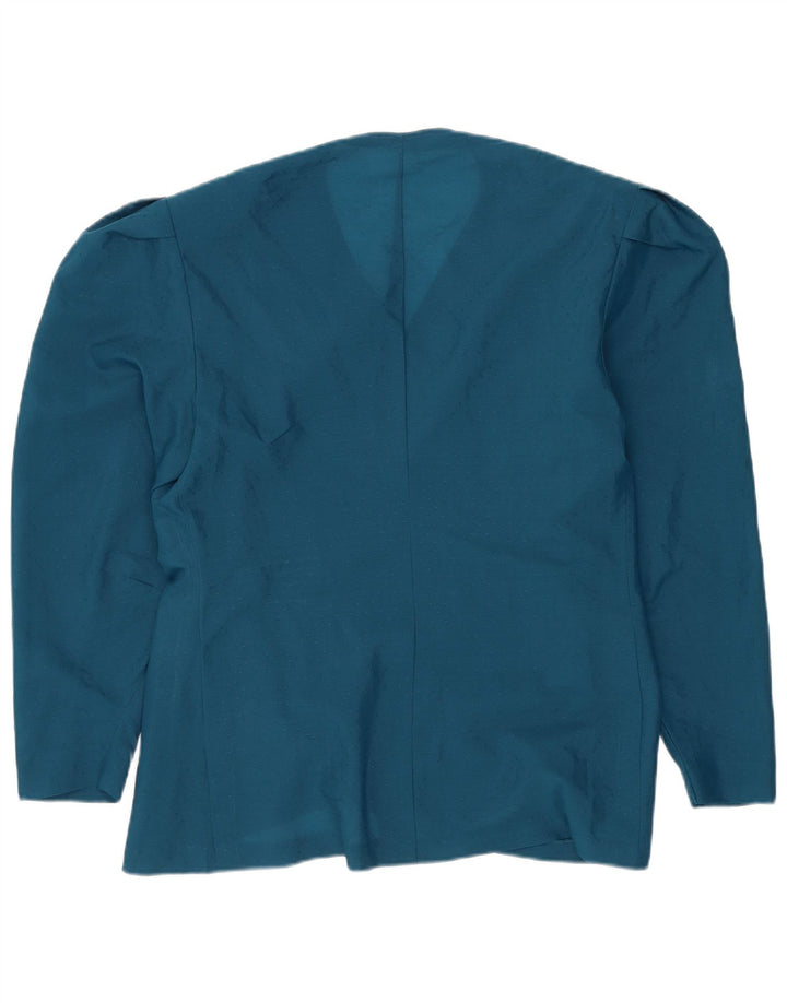Blusa feminina vintage de manga comprida UK 10 pequena azul marinho