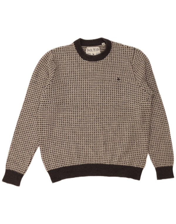 Suéter feminino JACK WILLS com gola redonda Reino Unido 20 2XL lã xadrez cinza