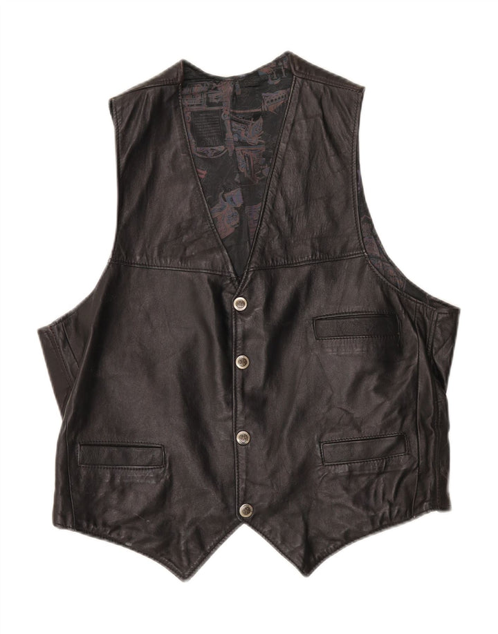 Colete de couro masculino VINTAGE marrom médio