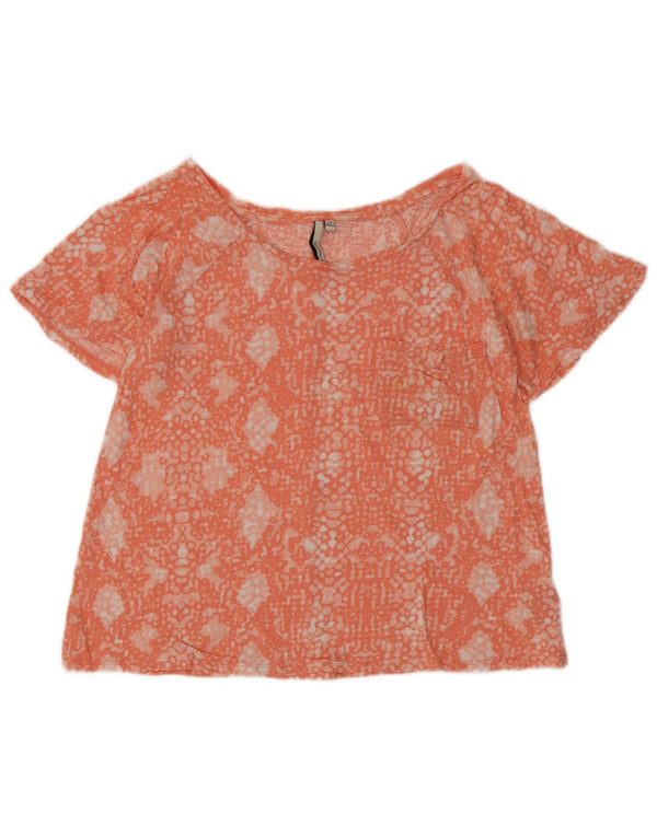 Blusa feminina Calvin Klein Jeans Top UK 10 pequeno algodão geométrico laranja
