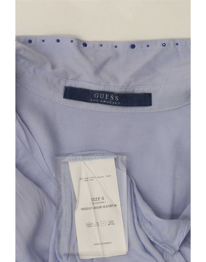 Túnica feminina Guess manga 3/4 oversized Reino Unido 10 pequeno rayon azul manchado