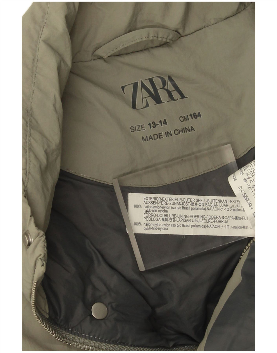 Zara Boys Colete acolchoado 13-14 anos cáqui nylon