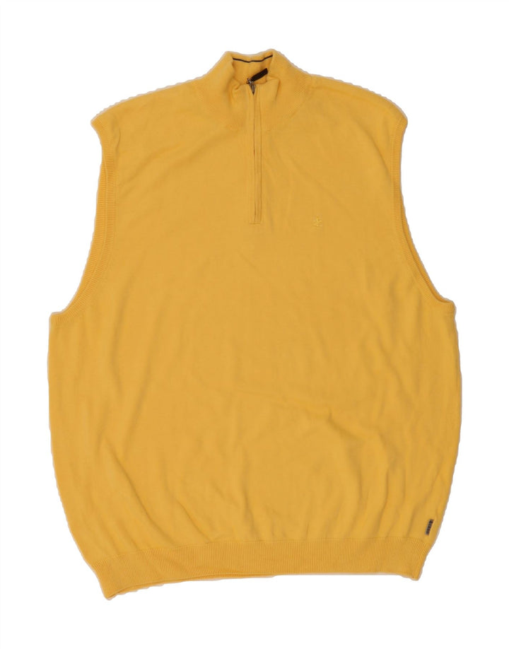 IZOD Mens Sleeveless Zip Neck Jumper Sweater Large Yellow Cotton Vintage Izod and Second-Hand Izod from Messina Hembry 