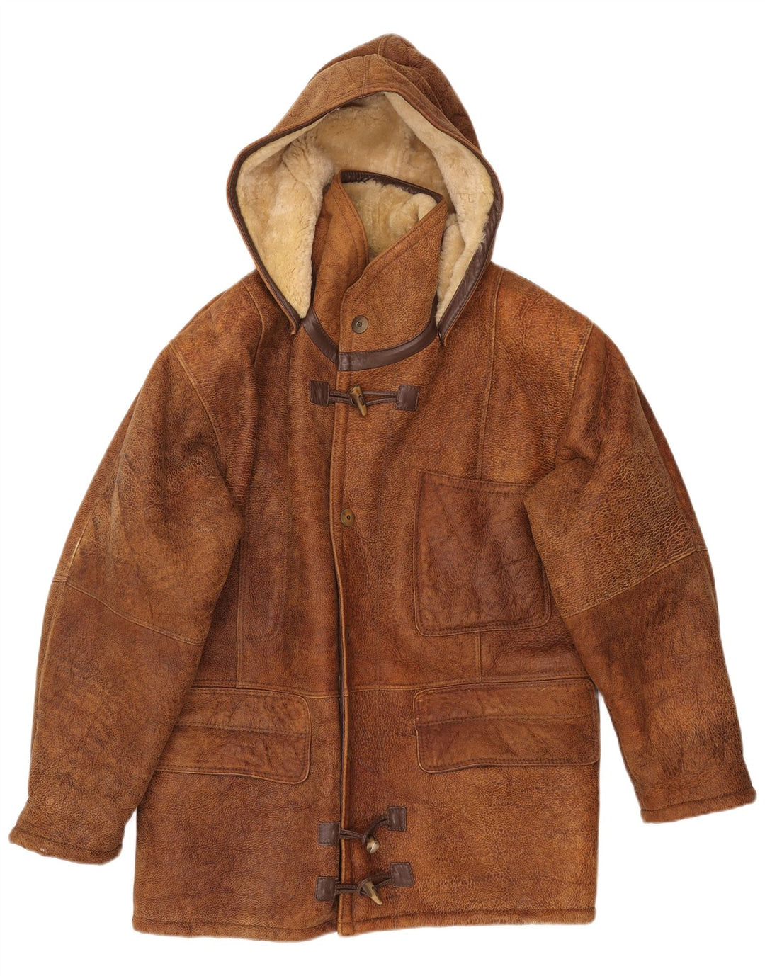 Jaqueta masculina VINTAGE com capuz e shearling IT 50 grande marrom shearling