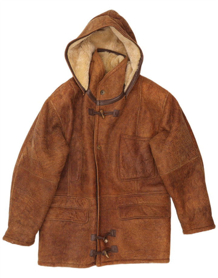 Jaqueta masculina VINTAGE com capuz e shearling IT 50 grande marrom shearling