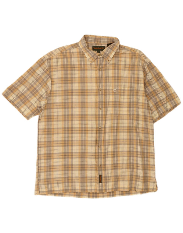 Timberland Mens Short Sleeve Shirt Large Yellow Check Cotton