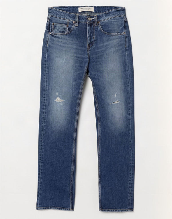 Adidas Mens Distressed Straight Jeans W27 L31 Azul Algodão