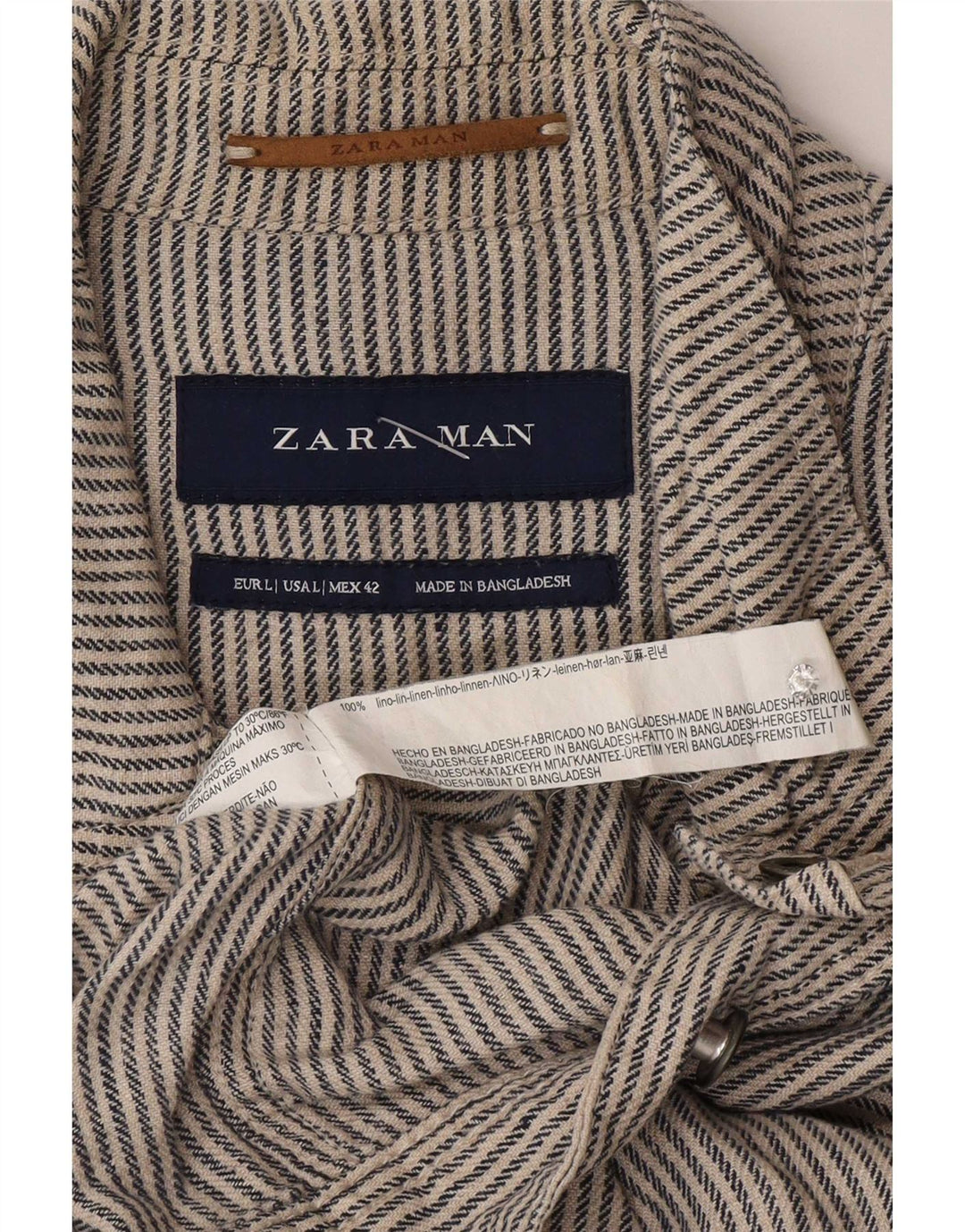 Jaqueta bomber masculina Zara UK 40 grande linho listrado cinza