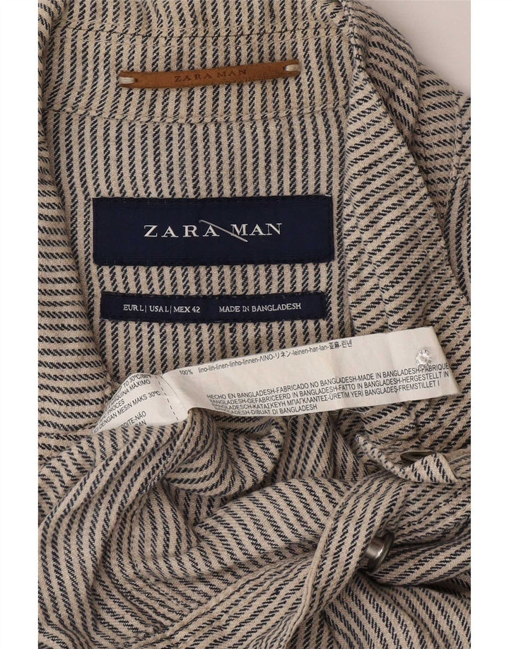 Jaqueta bomber masculina Zara UK 40 grande linho listrado cinza
