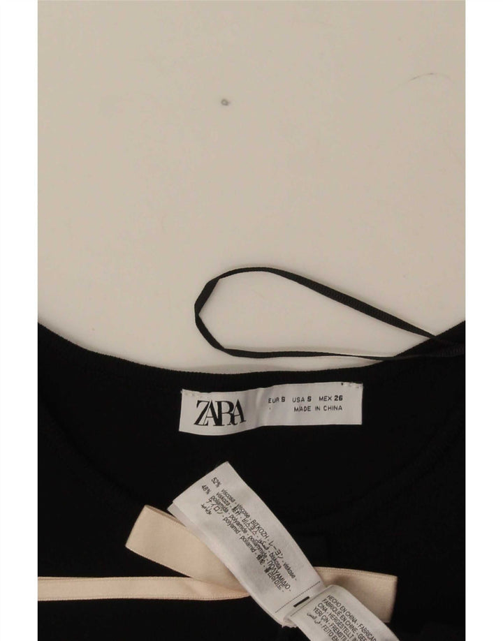 Vestido feminino Zara manga 3/4, Reino Unido 8, pequeno, preto, viscose