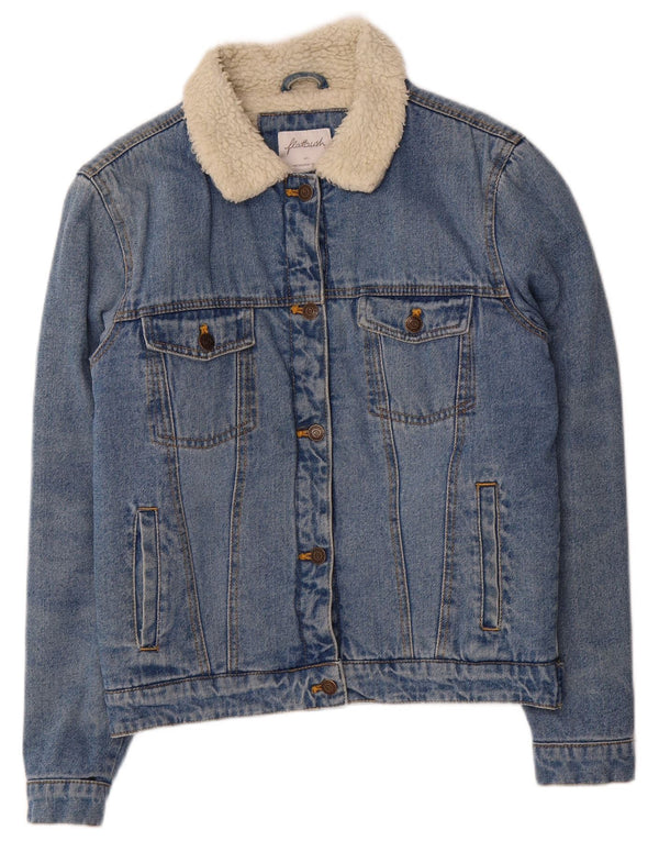 Jaqueta jeans Sherpa de grandes dimensões para mulheres Flatbush Poliéster azul pequeno Reino Unido 10