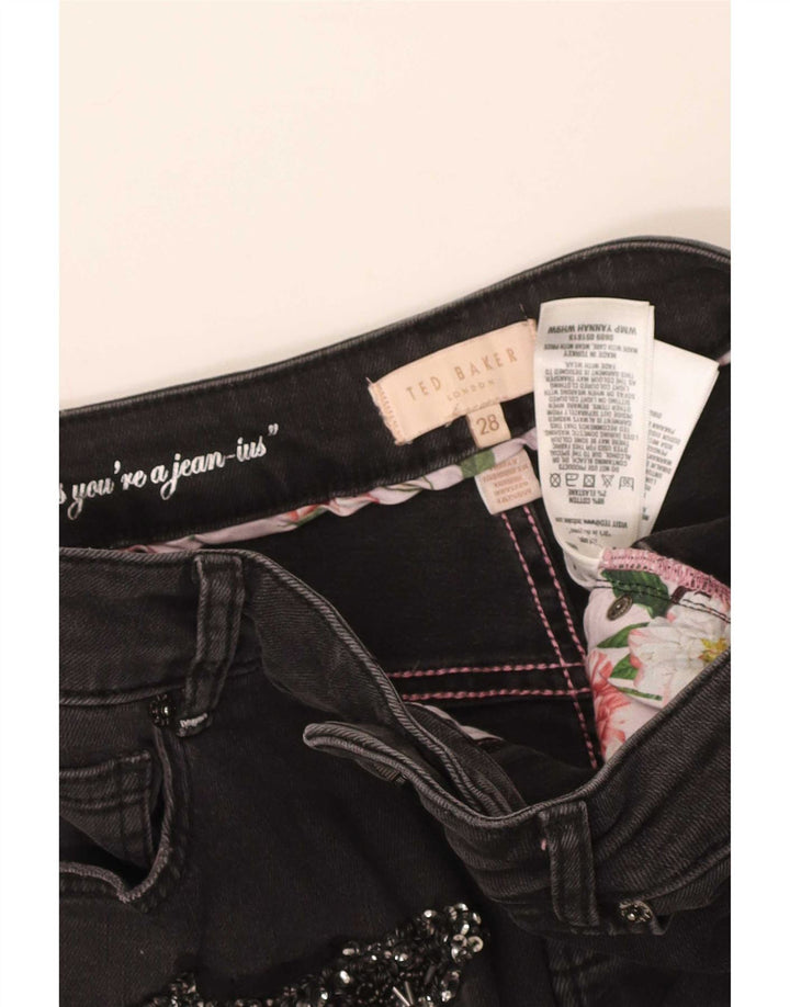 Calça jeans feminina Ted Baker desgastada slim W28 L28 algodão preto