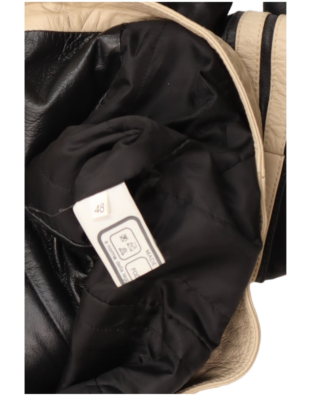 Jaqueta de couro feminina vintage IT 48 XL preto colorblock