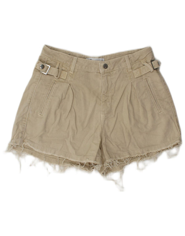 Zara Womens Denim Hot Pants EU 38 Pequeno W28 Algodão Bege