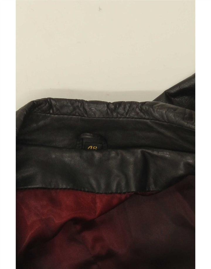 Casaco feminino vintage de couro com peito duplo IT 48 XL preto