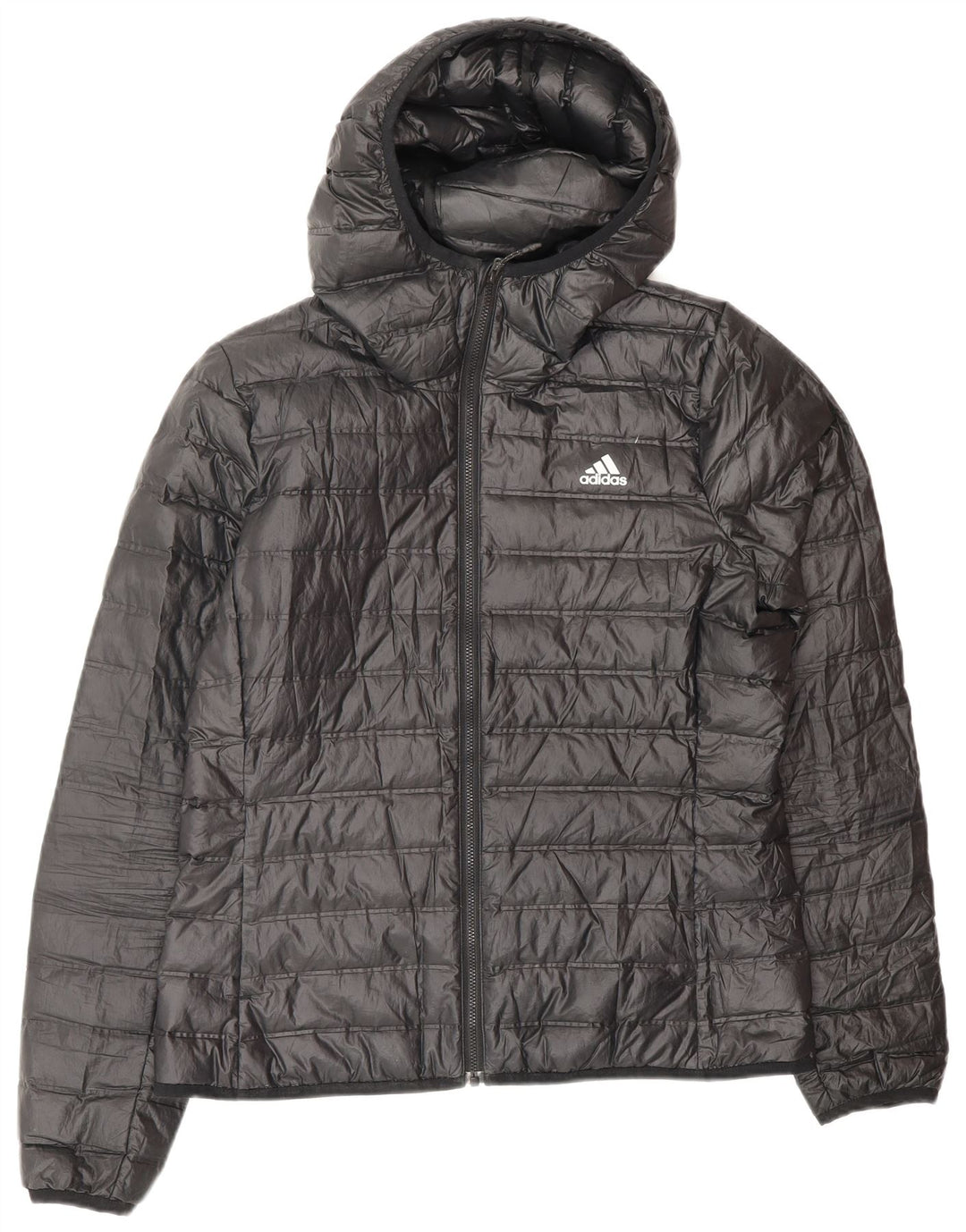Jaqueta acolchoada com capuz feminina Adidas UK 12/14 médio preto poliéster esportivo