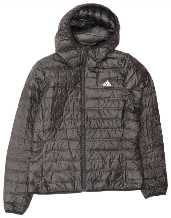 Jaqueta acolchoada com capuz feminina Adidas UK 12/14 médio preto poliéster esportivo