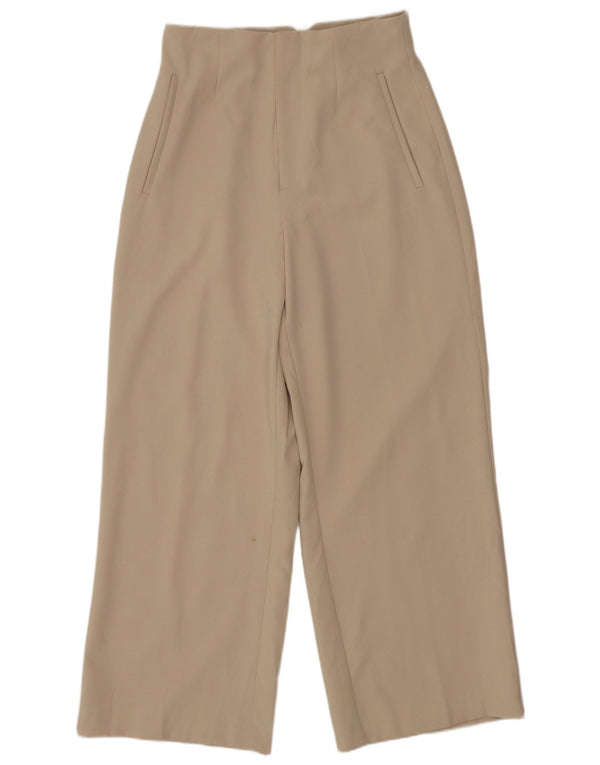 Calça feminina Zara cintura alta cortada pequena W26 L25 bege