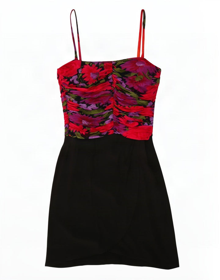 Vestido Bodycon feminino vintage IT 44 acetato floral preto médio