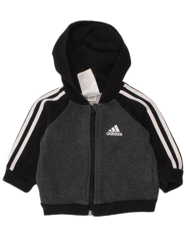 Suéter Adidas Baby Boys com capuz e zíper 0-3 meses cinza colorblock algodão