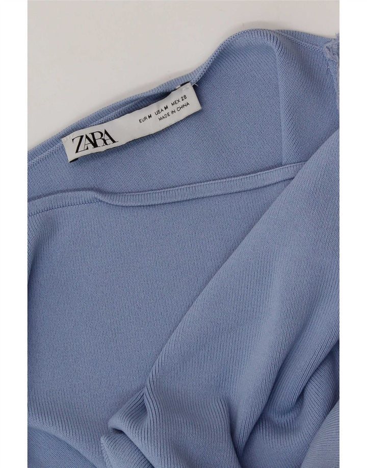 Top feminino Zara com ombro de fora UK 12 bloco colorido azul médio