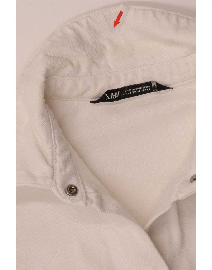 Camisa jeans oversized feminina Zara Reino Unido 6 XS algodão branco