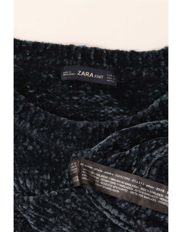 Zara Suéter feminino oversized com gola redonda Reino Unido 14 médio azul marinho