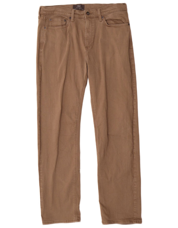 Calça masculina reta casual Marks & Spencer W34 L31 bege