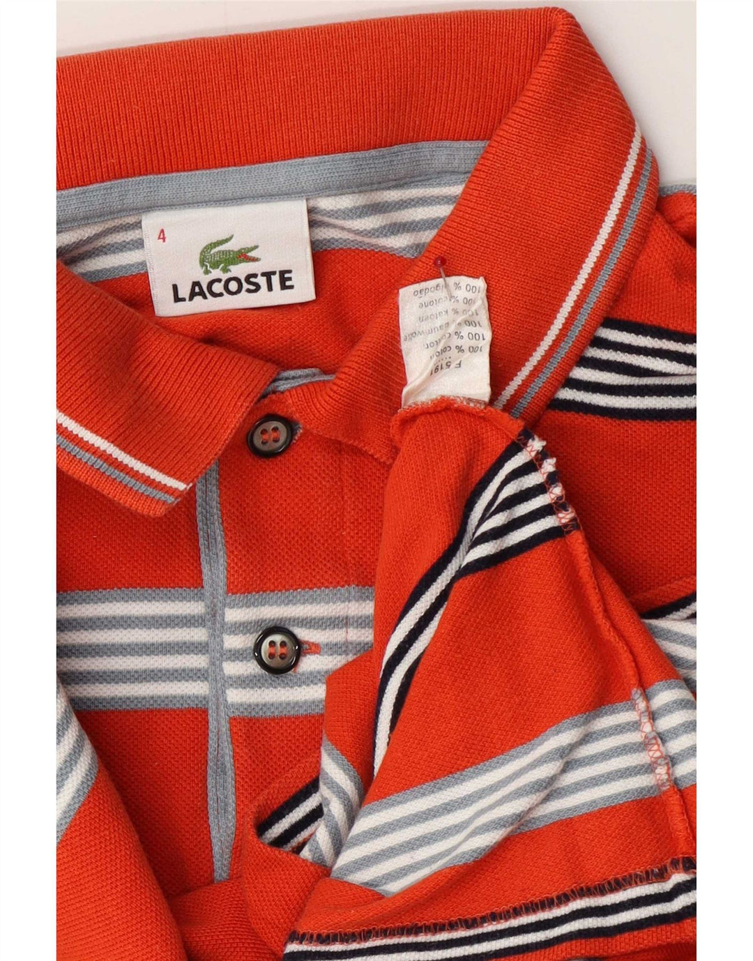 Camisa polo masculina Lacoste tamanho 4 algodão listrado vermelho médio