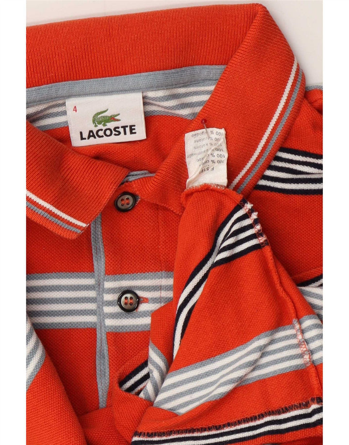 Camisa polo masculina Lacoste tamanho 4 algodão listrado vermelho médio